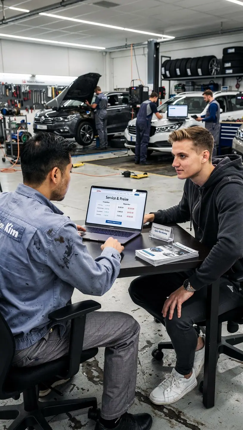 Digitale Übersicht von Werkstattpreisen auf Laptopbildschirm mit klaren Vergleichsdaten
